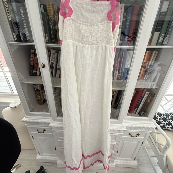 White Maxi Sundress with Pink Ric Rac Trim - Picture 3 of 4
